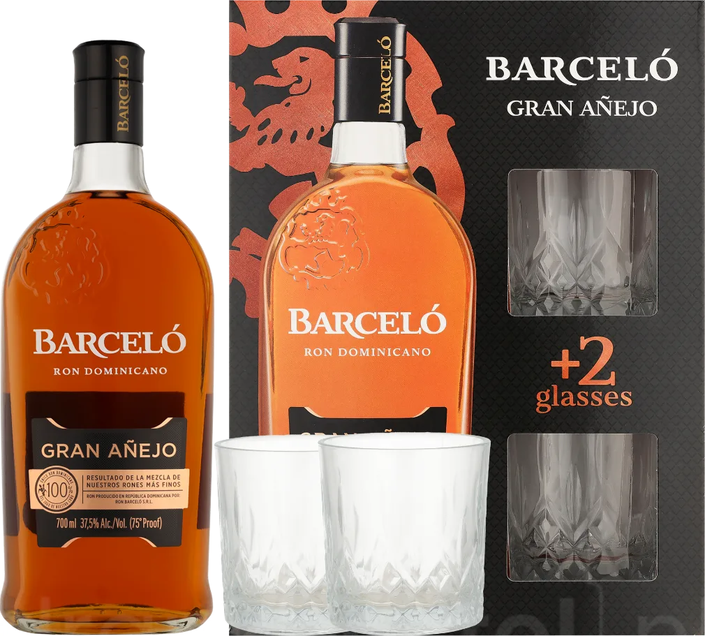 Barcelo Gran Anejo met 2 glazen70CL