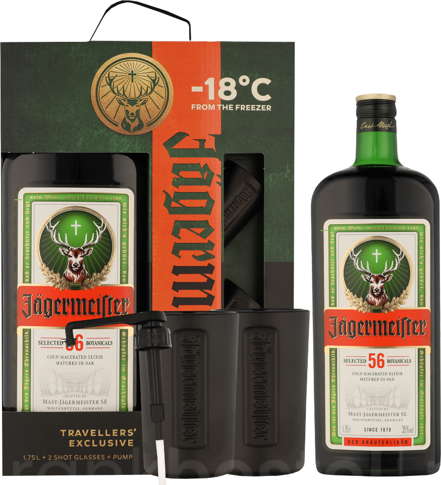 Jagermeister met 2 shotglazen en pomp175CL