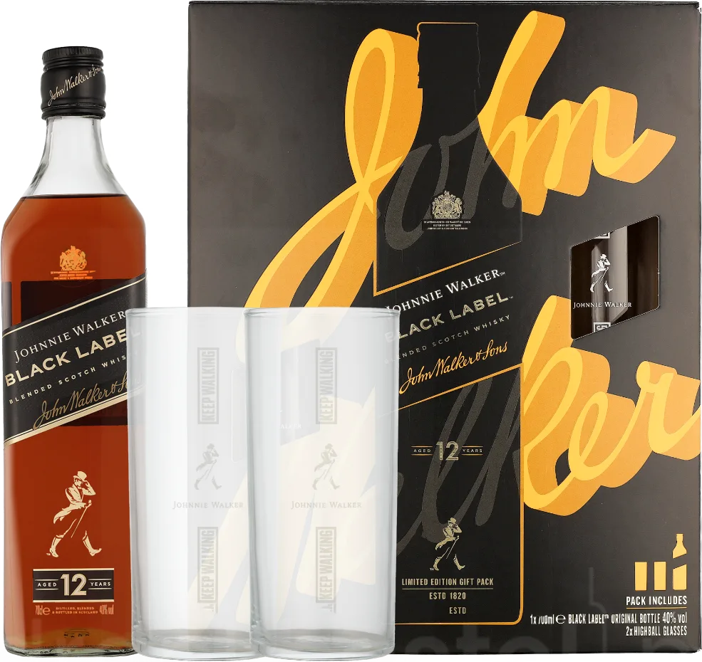 Johnnie Walker Black Label met 2 glazen70CL