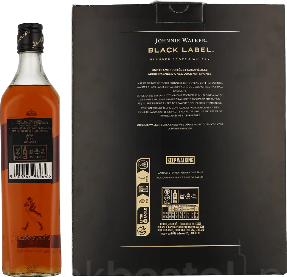 Johnnie Walker Black Label met 2 glazen70CL